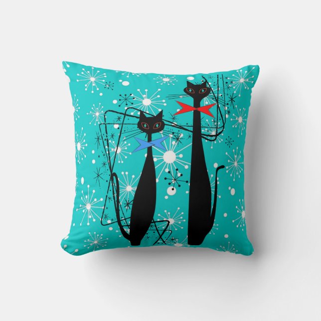 Atomic Era mid Century Modern Cool Cat Starburst Kussen (Voorkant)