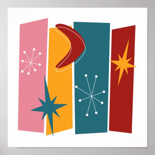 Atomic Era Rechthoeken Boomerang Starburst Mid Mod Poster (Voorkant)