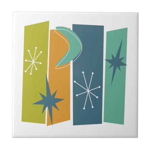 Atomic Era Rechthoeken Boomerang Sterren Mid Mod Tegeltje (Voorkant)
