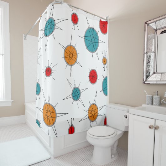 Atomic Era Retro Planets Douchegordijn (In situ)