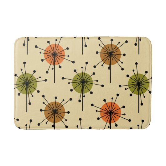 Atomic Era Sputnik Starburst Flowers Earth Tones Badmat (Voorkant)