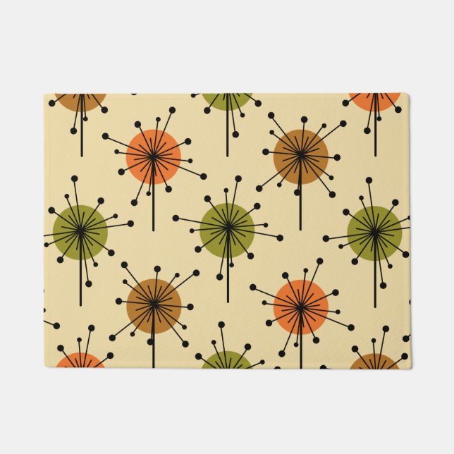 Atomic Era Sputnik Starburst Flowers Earth Tones Deurmat (Voorkant)