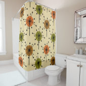 Atomic Era Sputnik Starburst Flowers Earth Tones Douchegordijn (In situ)