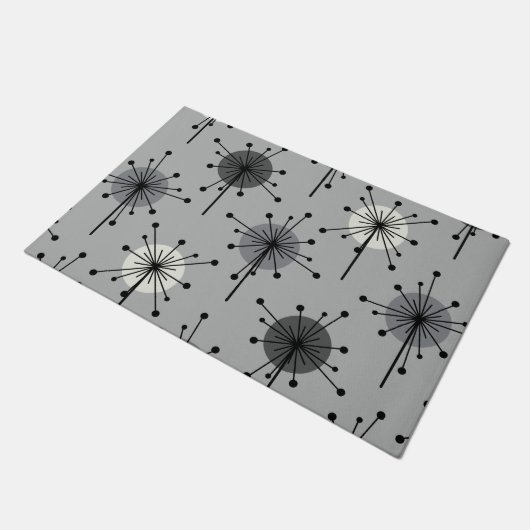 Atomic Era Sputnik Starburst Flowers Gray Deurmat (Schuin)
