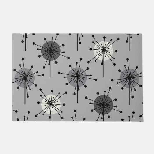 Atomic Era Sputnik Starburst Flowers Gray Deurmat (Voorkant)