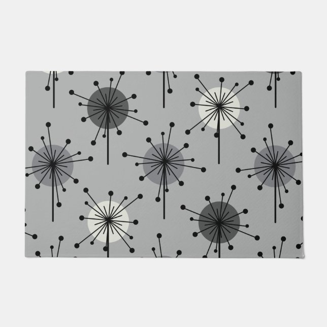 Atomic Era Sputnik Starburst Flowers Gray Deurmat (Voorkant)