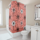 Atomic Era Sputnik Starburst Flowers Salmon Pink Douchegordijn (In situ)