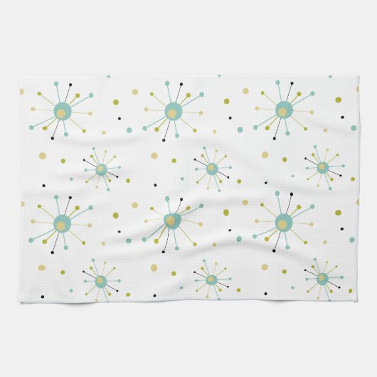 Atomic Era Starburst en Stippen Mid-eeuwse Moderne Theedoek (Horizontaal)