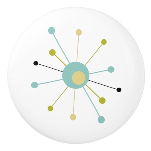 Atomic Era Starburst Mid Century Modern Keramische Knop (Voorkant)