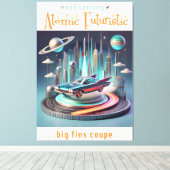 Atomic Futuristic Big Fins Coupe Car Canvas Afdruk (Insitu (Houten vloer))