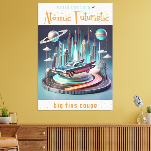 Atomic Futuristic Big Fins Coupe Car Canvas Afdruk (Insitu (Woonkamer))
