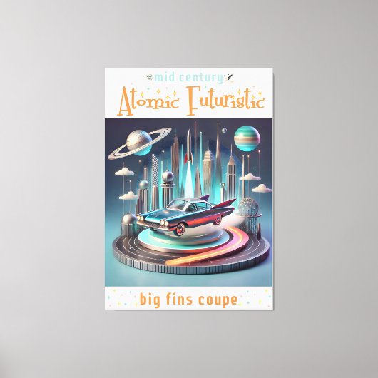 Atomic Futuristic Big Fins Coupe Car Canvas Afdruk (Voorkant)
