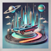 Atomic Futuristic Big Fins Coupe Car Poster (Voorkant)