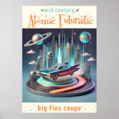 Atomic Futuristic Big Fins Coupe Car Poster (Voorkant)