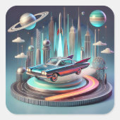 Atomic Futuristic Big Fins Coupe Car Vierkante Sticker (Voorkant)