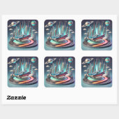 Atomic Futuristic Big Fins Coupe Car Vierkante Sticker (Vel)