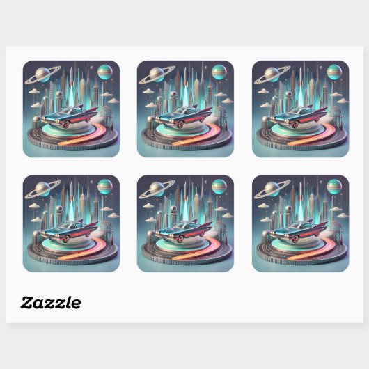Atomic Futuristic Big Fins Coupe Car Vierkante Sticker (Vel)