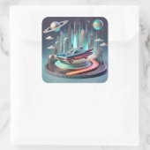 Atomic Futuristic Big Fins Coupe Car Vierkante Sticker (Tas)