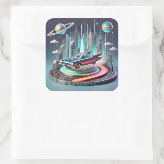 Atomic Futuristic Big Fins Coupe Car Vierkante Sticker (Tas)