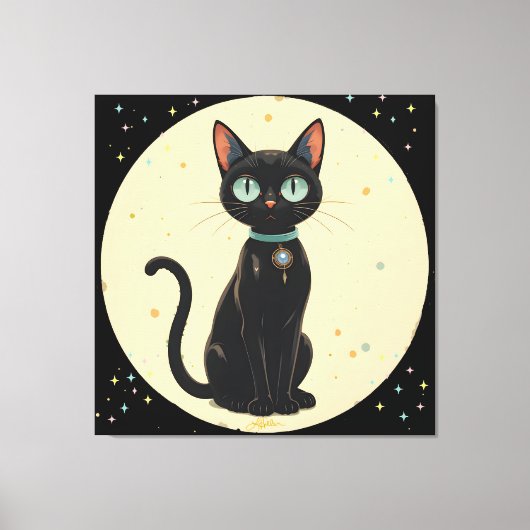 Atomic Futuristic Black Cat Moon Canvas Afdruk (Voorkant)