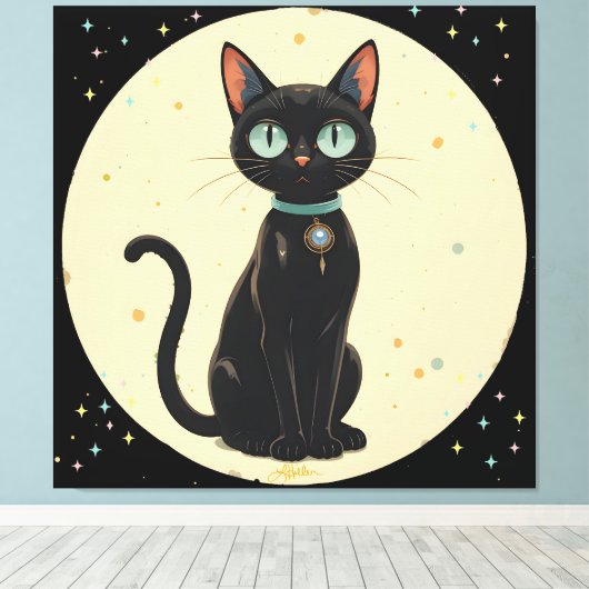 Atomic Futuristic Black Cat Moon Canvas Afdruk (Insitu (Houten vloer))