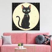 Atomic Futuristic Black Cat Moon Canvas Afdruk (Insitu (Woonkamer))