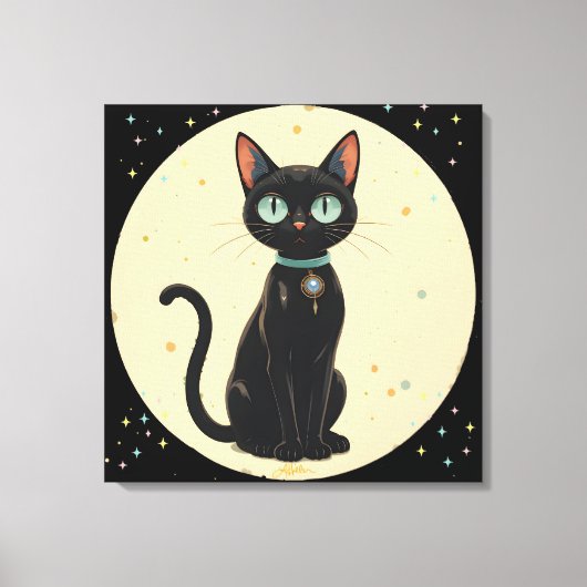 Atomic Futuristic Black Cat Moon Canvas Afdruk (Voorkant)