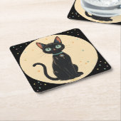 Atomic Futuristic Black Cat Moon Kartonnen Onderzetters (Schuin)