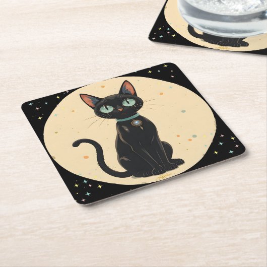 Atomic Futuristic Black Cat Moon Kartonnen Onderzetters (Schuin)