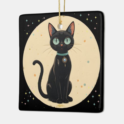 Atomic Futuristic Black Cat Moon Keramisch Ornament (Links)
