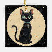 Atomic Futuristic Black Cat Moon Keramisch Ornament (Voorkant)