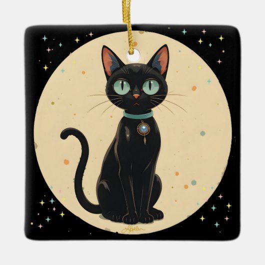 Atomic Futuristic Black Cat Moon Keramisch Ornament (Voorkant)