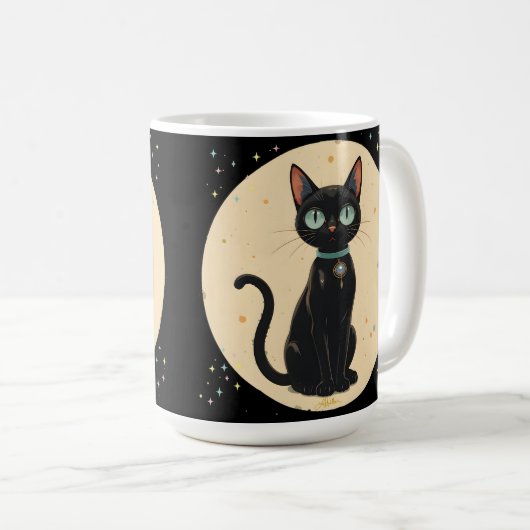 Atomic Futuristic Black Cat Moon Koffiemok (Voorkant rechts)