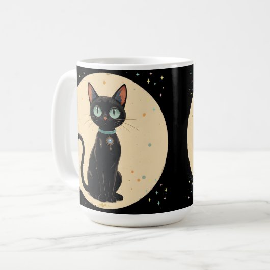Atomic Futuristic Black Cat Moon Koffiemok (Voorkant links)