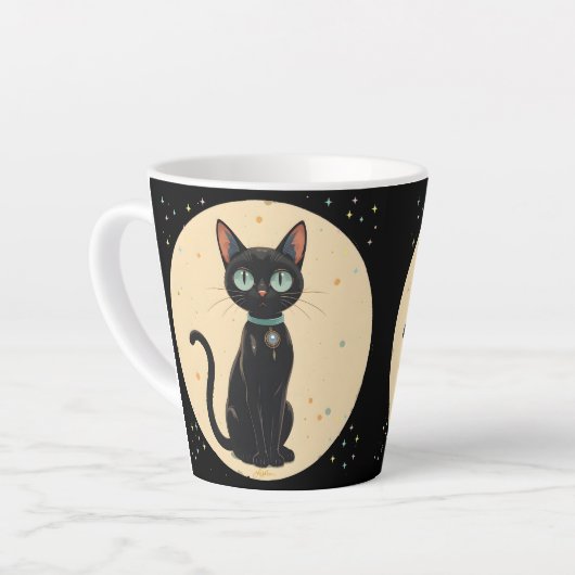 Atomic Futuristic Black Cat Moon Latte Mok (Linkerhoek)