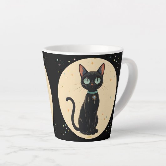 Atomic Futuristic Black Cat Moon Latte Mok (Rechterhoek)
