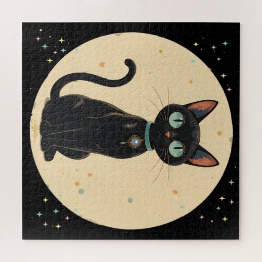 Atomic Futuristic Black Cat Moon Legpuzzel (Horizontaal)