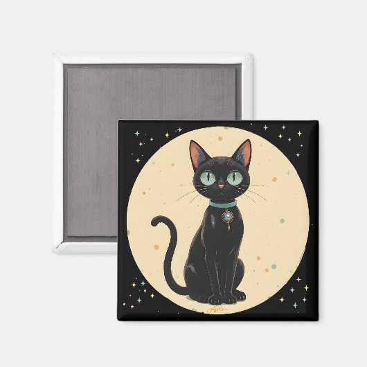 Atomic Futuristic Black Cat Moon Magneet (Voorkant / Achterkant)