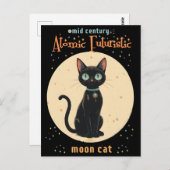Atomic Futuristic Black Cat Moon met tekst Briefkaart (Voorkant / Achterkant)