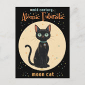 Atomic Futuristic Black Cat Moon met tekst Briefkaart (Voorkant)