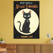 Atomic Futuristic Black Cat Moon met tekst Canvas Afdruk (Insitu (Woonkamer))