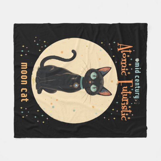 Atomic Futuristic Black Cat Moon met tekst Fleece Deken (Voorkant (Horizontaal))