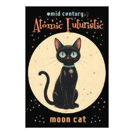Atomic Futuristic Black Cat Moon met tekst Foto Afdruk