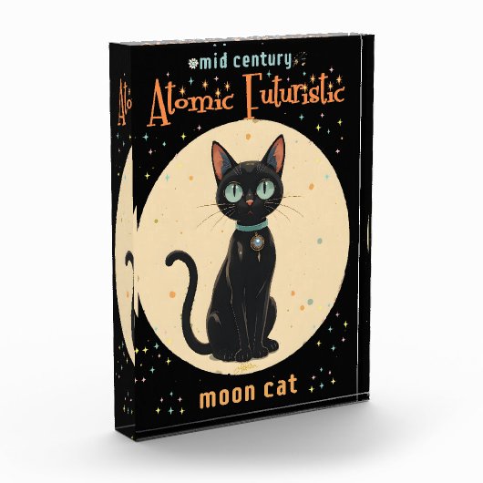 Atomic Futuristic Black Cat Moon met tekst Fotoblokken (Links)