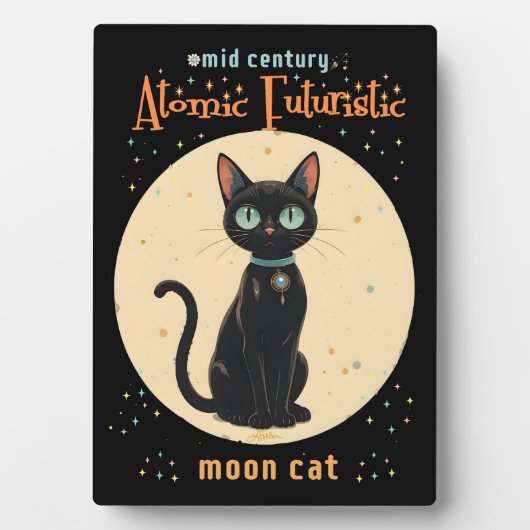 Atomic Futuristic Black Cat Moon met tekst Fotoplaat (voorkant)