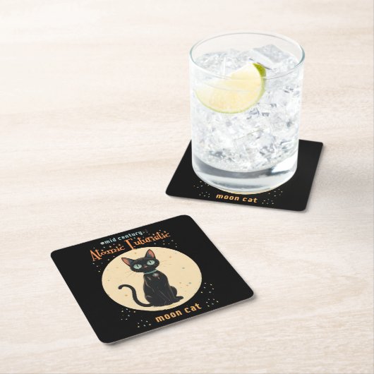 Atomic Futuristic Black Cat Moon met tekst Kartonnen Onderzetters (Insitu)