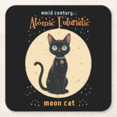 Atomic Futuristic Black Cat Moon met tekst Kartonnen Onderzetters (Voorkant)