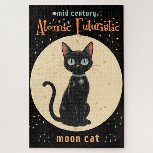 Atomic Futuristic Black Cat Moon met tekst Legpuzzel (Verticaal)