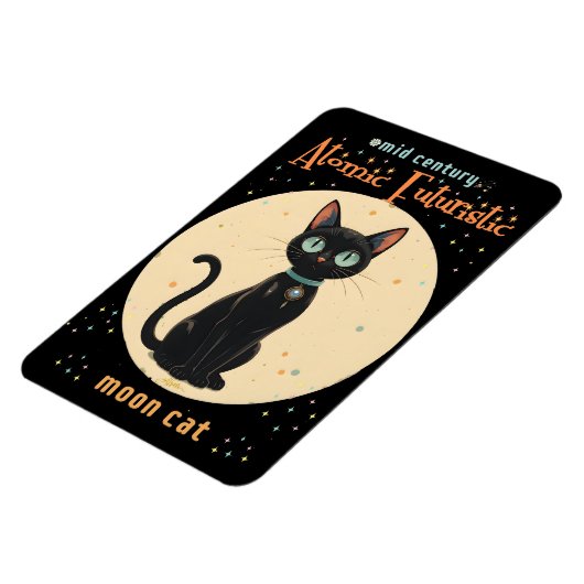 Atomic Futuristic Black Cat Moon met tekst Magneet (Linkerzijde)