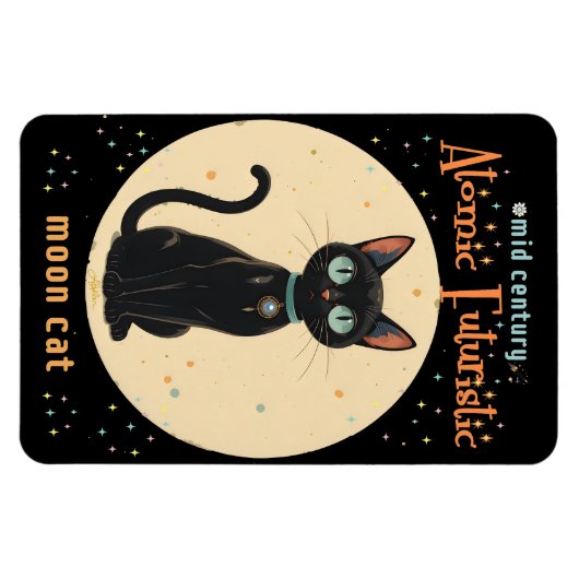 Atomic Futuristic Black Cat Moon met tekst Magneet (Horizontaal)